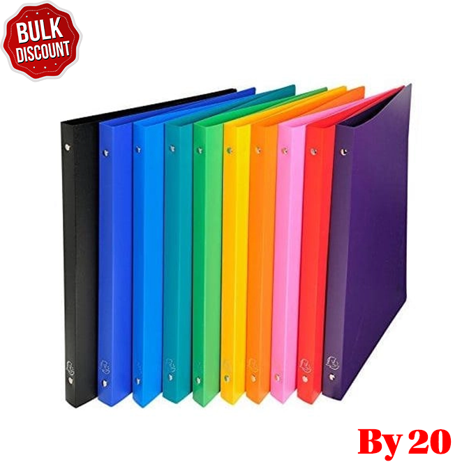 BULK DISCOUNT: Box of 20 Files Assorted Colours - 2 Ring Files A4 Soft 15mm (Exacompta)